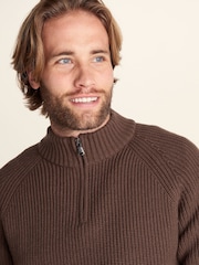 Tog 24 Brown Glen Chunky Knitted Zip Neck Jumper - Image 5 of 6