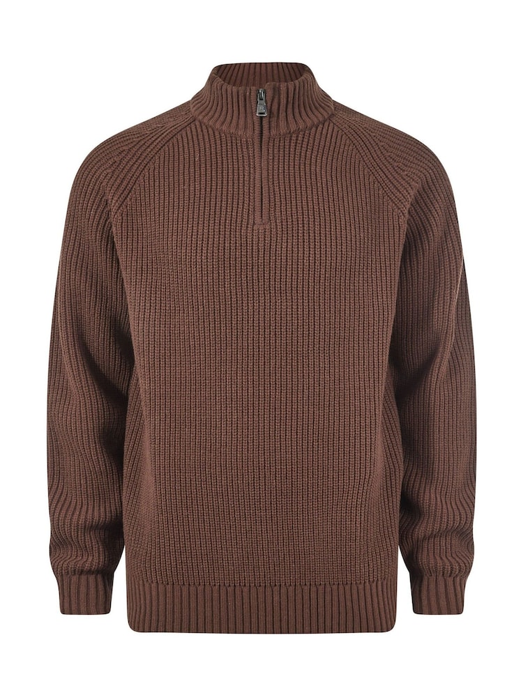 Tog 24 Brown Glen Chunky Knitted Zip Neck Jumper - Image 6 of 6