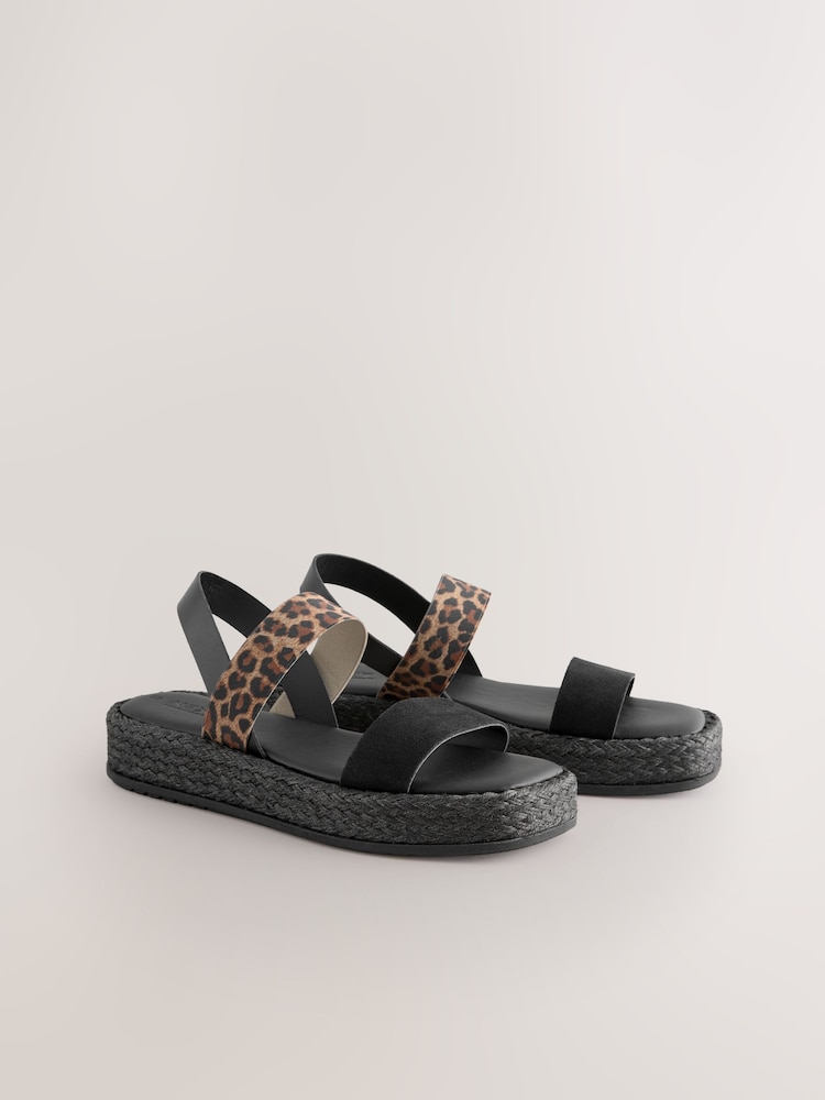 Animal Leopad Print Leather Standard/Wide Fit Forever Comfort® Flatform Raffia Sandals - Image 5 of 8