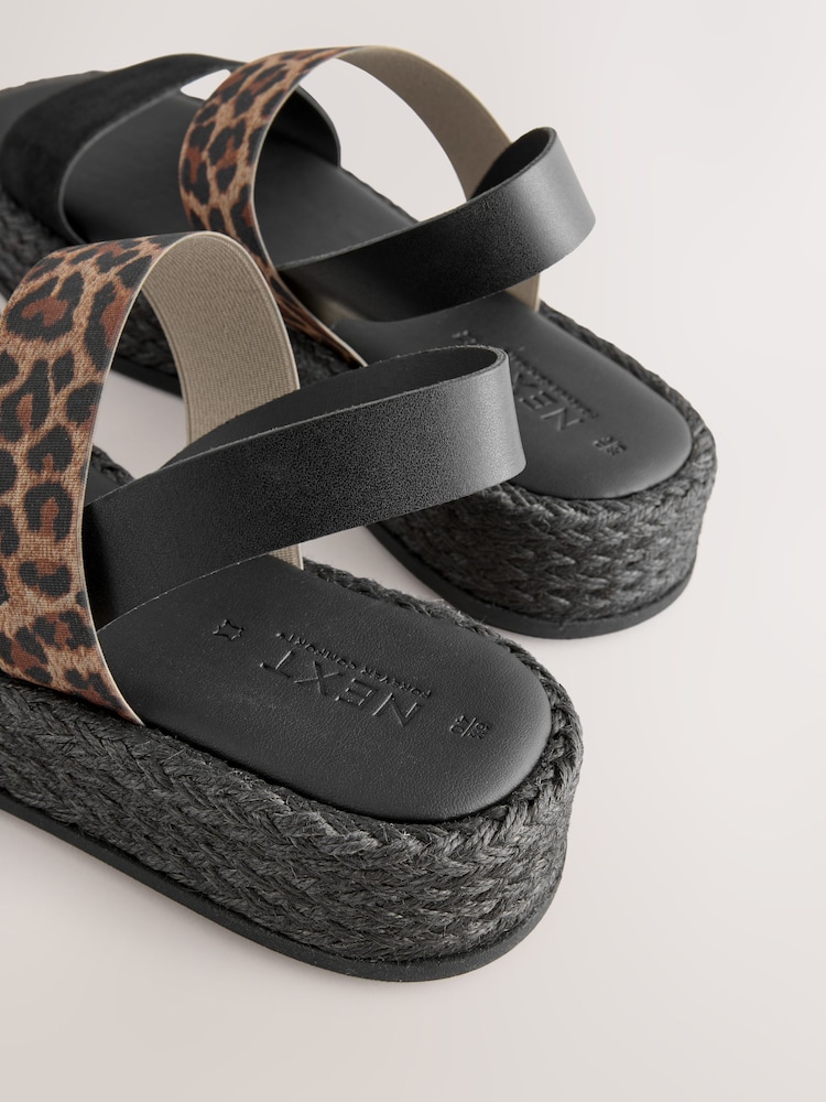 Animal Leopad Print Leather Standard/Wide Fit Forever Comfort® Flatform Raffia Sandals - Image 7 of 8