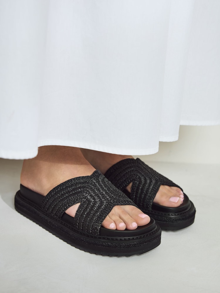 Black Forever Comfort® Chunky Raffia Mules - Image 1 of 8