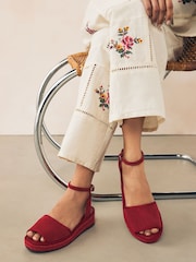 Red Suede Standard/Wide Fit Forever Comfort® Open Toe Low Wedge Espadrilles - Image 1 of 9