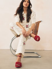 Red Suede Standard/Wide Fit Forever Comfort® Open Toe Low Wedge Espadrilles - Image 3 of 9