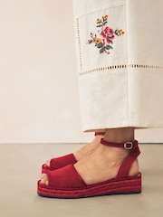 Red Suede Standard/Wide Fit Forever Comfort® Open Toe Low Wedge Espadrilles - Image 4 of 9