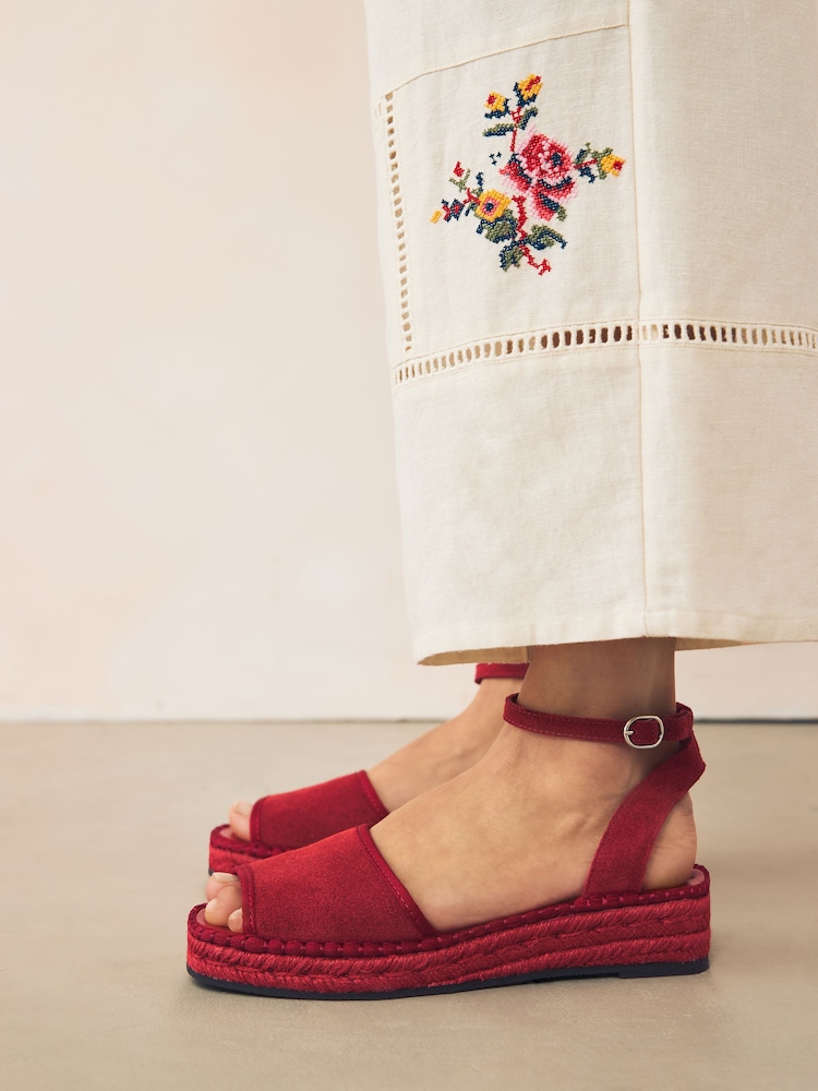 Red Suede Standard/Wide Fit Forever Comfort® Open Toe Low Wedge Espadrilles - Image 4 of 9