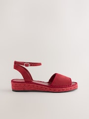Red Suede Standard/Wide Fit Forever Comfort® Open Toe Low Wedge Espadrilles - Image 5 of 9