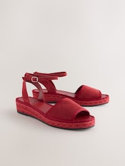 Red Suede Standard/Wide Fit Forever Comfort® Open Toe Low Wedge Espadrilles - Image 6 of 9