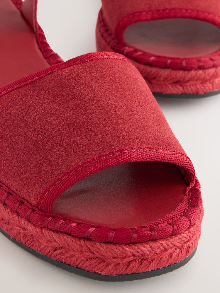 Red Suede Standard/Wide Fit Forever Comfort® Open Toe Low Wedge Espadrilles - Image 9 of 9