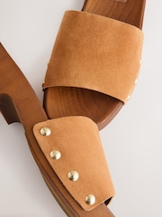 Tan Brown Suede Open Toe Studded Clog Mule Sandals - Image 10 of 10