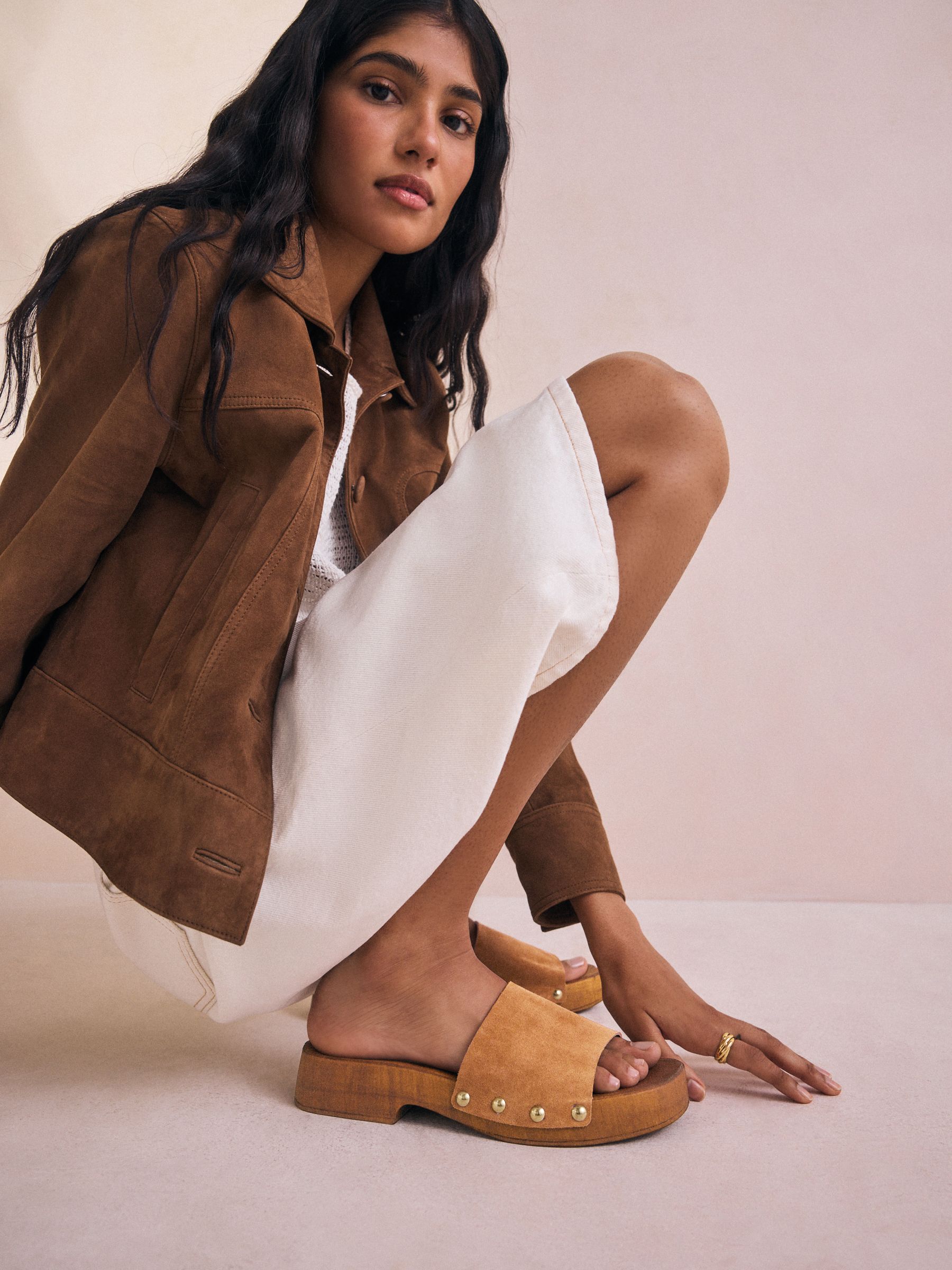 Buy Tan Brown Suede Open Toe Studded Clog Mule Sandals from Buy Tan Brown Suede Open Toe Studded Clog Mule Sandals from