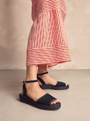 Black Suede Standard/Wide Fit Forever Comfort® Open Toe Low Wedge Espadrilles - Image 2 of 8