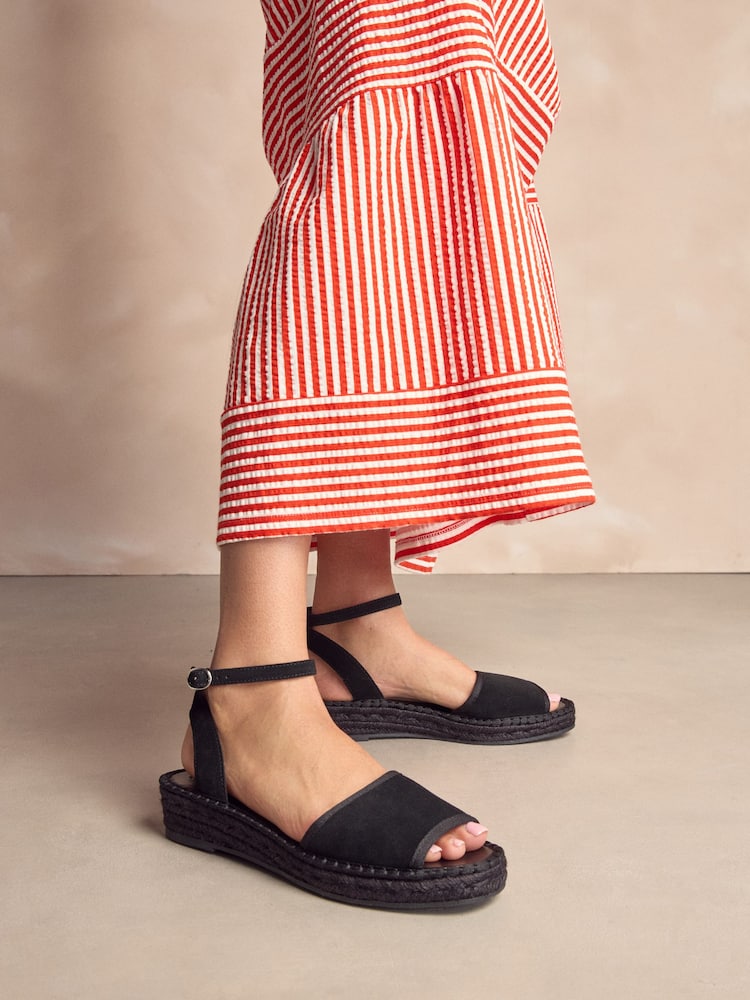 Black Suede Standard/Wide Fit Forever Comfort® Open Toe Low Wedge Espadrilles - Image 2 of 8