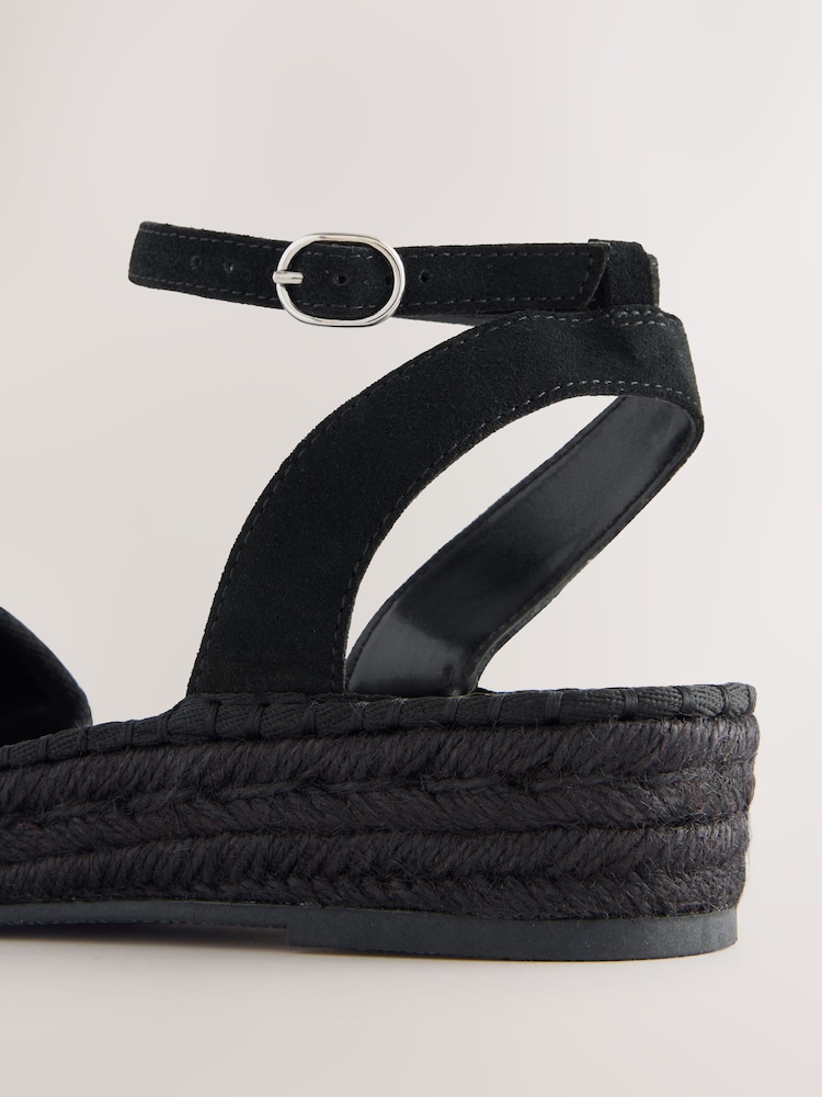 Black Suede Standard/Wide Fit Forever Comfort® Open Toe Low Wedge Espadrilles - Image 8 of 8