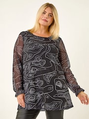Roman Curve Swirl Print Stretch Top - 4суретінің 1 суреті