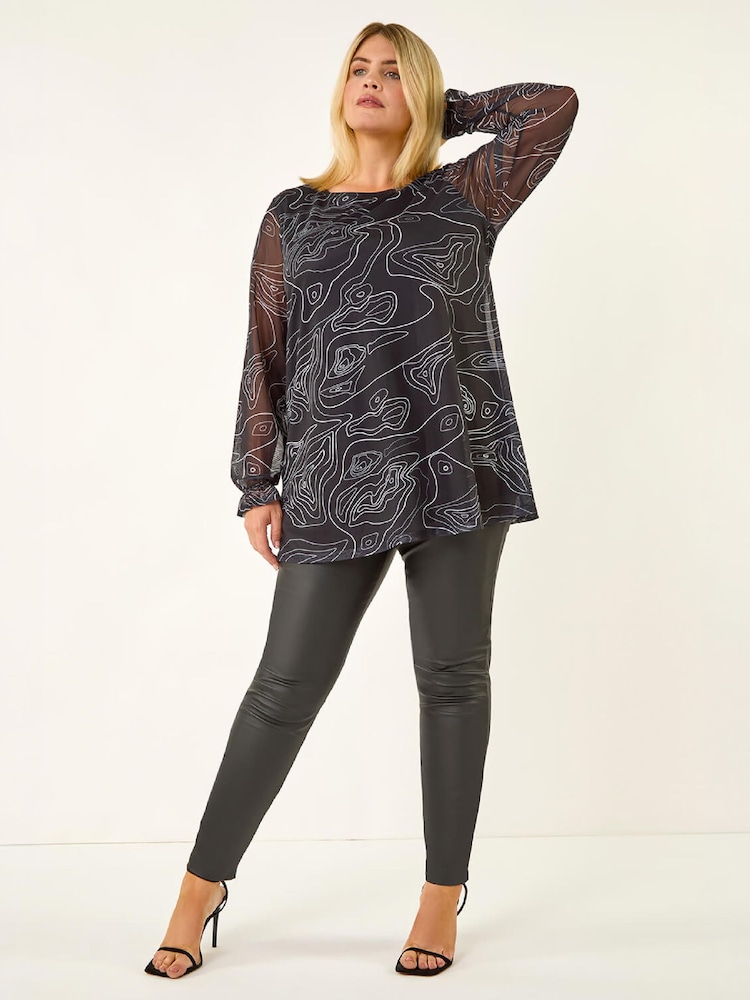 Roman Curve Swirl Print Stretch Top - 4суретінің 2 суреті