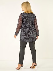 Roman Curve Swirl Print Stretch Top - 4суретінің 3 суреті