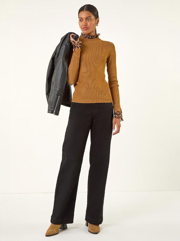 Roman Natural Leopard Ruffle Trim Jumper - Image 2 of 4 Roman Natural Leopard Ruffle Trim Jumper - Image 2 of 4