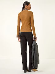 Roman Natural Leopard Ruffle Trim Jumper - Image 3 of 4