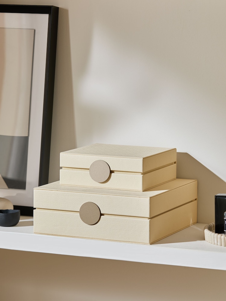 Sosandar Set of 2 Cream Faux Leather Storage Boxes - Image 1 of 9