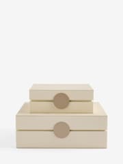 Sosandar Set of 2 Cream Faux Leather Storage Boxes - Image 2 of 9