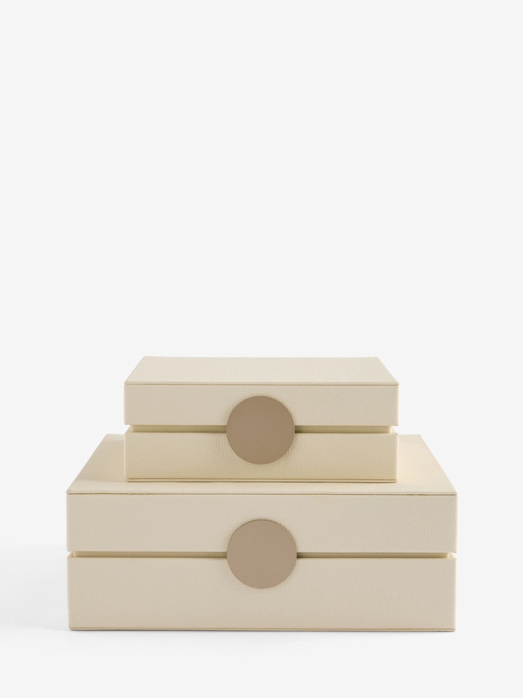 Sosandar Set of 2 Cream Faux Leather Storage Boxes - Image 2 of 9