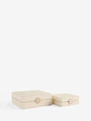 Sosandar Set of 2 Cream Faux Leather Storage Boxes - Image 3 of 9