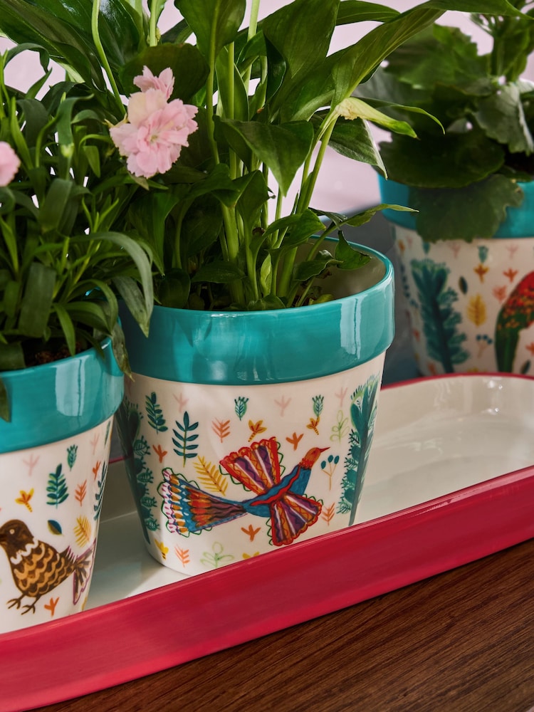 Lucy Tiffney Red/Green Plant Pots Set of 3 - Image 2 of 6