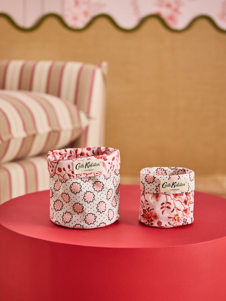Cath Kidston Set of 2 Pink Floral Reversible Storage Bags - Image 2 of 6