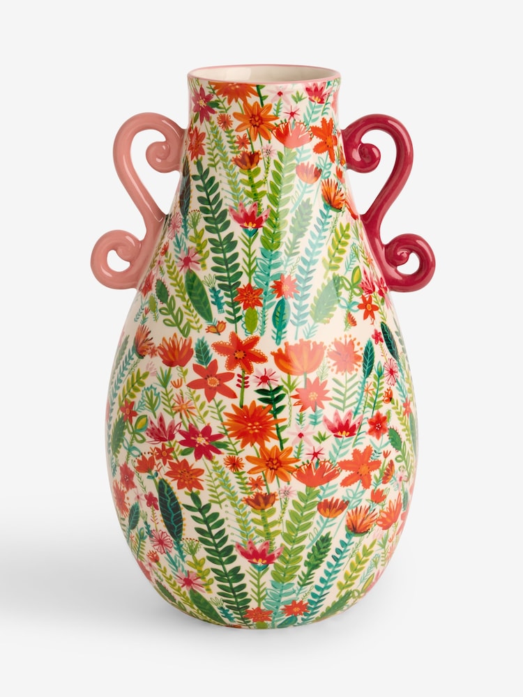 Lucy Tiffney Pink/Green Floral Print Vase - Image 1 of 2 Lucy Tiffney Pink/Green Floral Print Vase - Image 1 of 2
