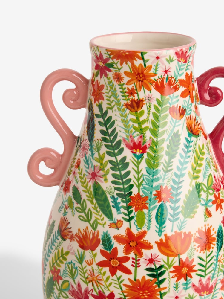 Lucy Tiffney Pink/Green Floral Print Vase - Image 2 of 2 Lucy Tiffney Pink/Green Floral Print Vase - Image 2 of 2