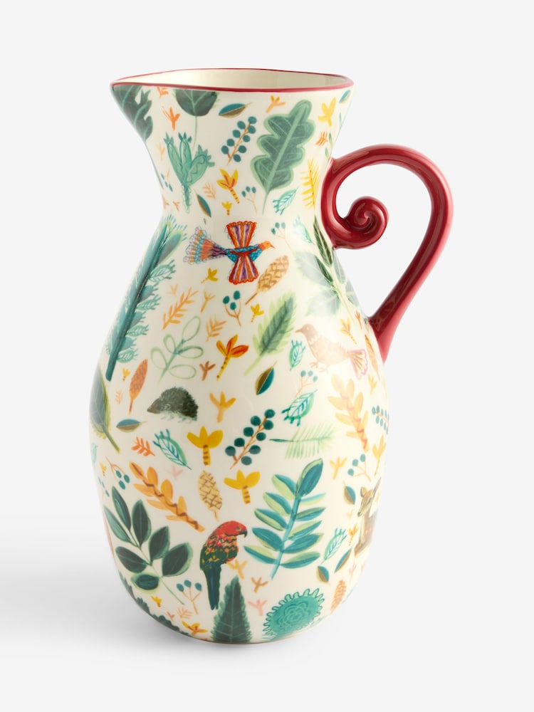 Lucy Tiffney Red/Green Leaf Jug Vase - Image 1 of 2 Lucy Tiffney Red/Green Leaf Jug Vase - Image 1 of 2