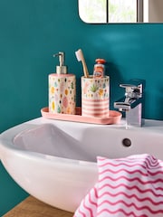 Lucy Tiffney Cream/Pink/Green Leaf Soap Dispenser and Toothbrush Tidy Set - Image 1 of 5