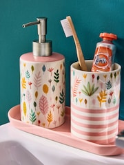 Lucy Tiffney Cream/Pink/Green Leaf Soap Dispenser and Toothbrush Tidy Set - Image 2 of 5