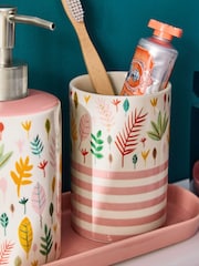 Lucy Tiffney Cream/Pink/Green Leaf Soap Dispenser and Toothbrush Tidy Set - Image 3 of 5