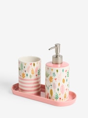 Lucy Tiffney Cream/Pink/Green Leaf Soap Dispenser and Toothbrush Tidy Set - Image 4 of 5