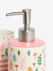 Lucy Tiffney Cream/Pink/Green Leaf Soap Dispenser and Toothbrush Tidy Set - Image 5 of 5