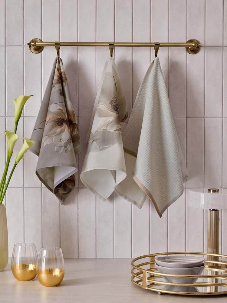 Lipsy Set of 3 Cream Mauve Tea Towels - Image 1 of 3