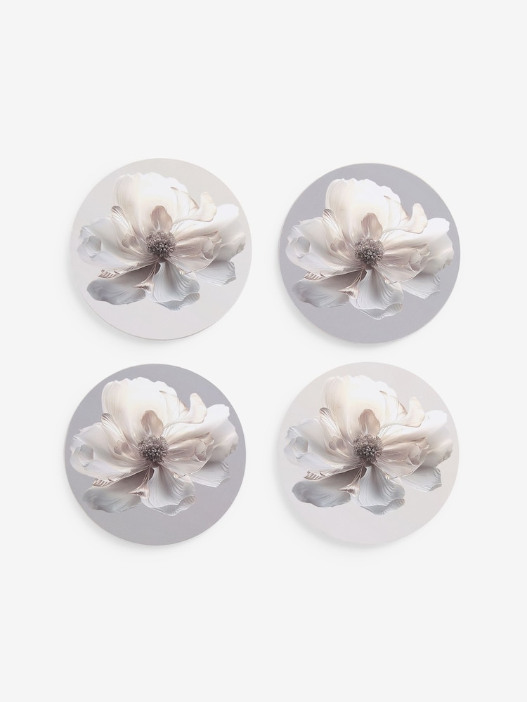 Lipsy Set of 4 Cream Mauve Corkback Floral Print Coasters - Image 1 of 1