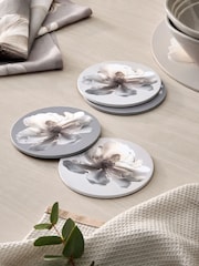 Lipsy Set of 4 Cream Mauve Corkback Floral Print Coasters - Image 3 of 4