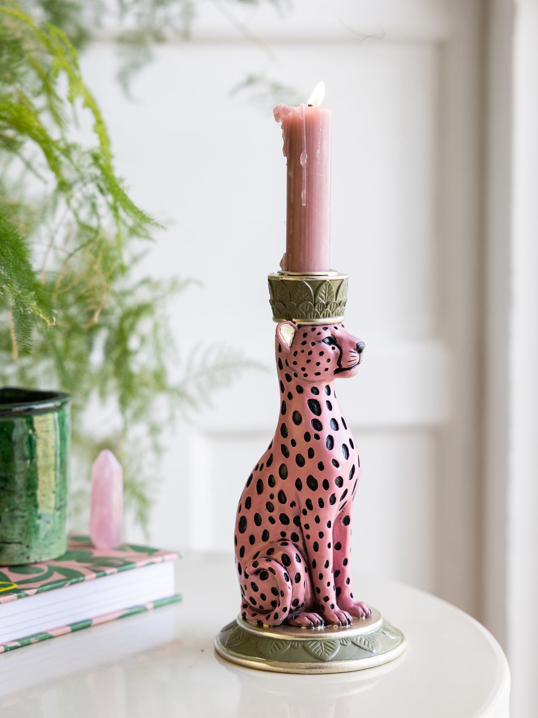 Buy Rockett St George Pink/Black Leopard Print Taper Candle Holder
