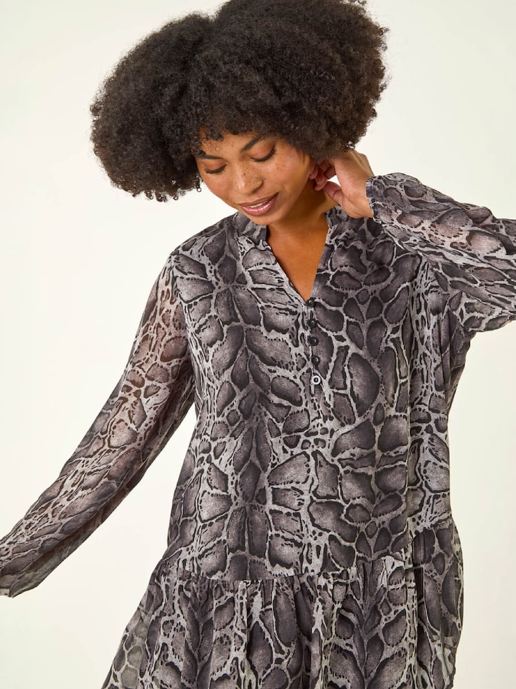 Roman Grey Snake Print V-Neck Tunic Top - Image 1 of 4 Roman Grey Snake Print V-Neck Tunic Top - Image 1 of 4