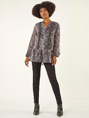 Roman Grey Snake Print V-Neck Tunic Top - Image 2 of 4