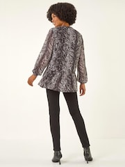 Roman Grey Snake Print V-Neck Tunic Top - Image 3 of 4