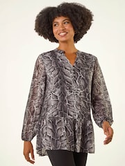 Roman Grey Snake Print V-Neck Tunic Top - Image 4 of 4