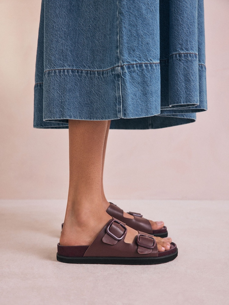 Бордово-красный кожаный - Сандалии с двумя ремешками Forever Comfort® Premium - Image 1 of 10