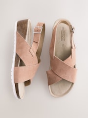 Neutral Suede Forever Comfort® Cross Footbed Wedges Sandals - Image 1 of 8