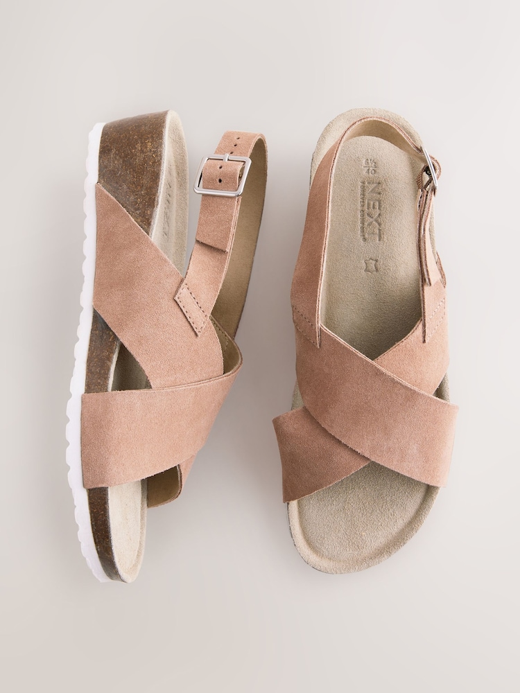 Neutral Suede Forever Comfort® Cross Footbed Wedges Sandals - Image 1 of 8