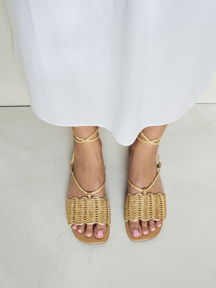 Neutral Woven Strappy Flat Sandals - Image 7 of 7