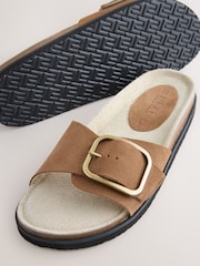 Dunkelbraun/Veloursleder - Single Strap Footbed Sandals - Bild 10 von 11
