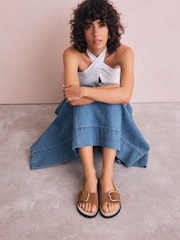 Tan Brown Suede Forever Comfort® Single Strap Footbed Sandals - Image 2 of 7